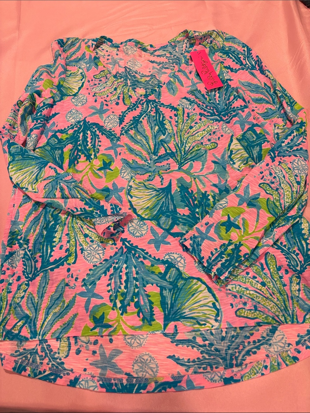 Lilly Pulitzer Etta Hip Nautic Tropical Print Long Sleeve Top NWT Large